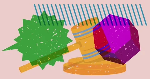 Risograph Gavel and speech bubble with geometric elements video Video stock 308766286