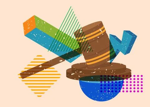 Risograph Gavel with geometric shapes. Objects in trendy riso graph print t.. Illustrazione stock