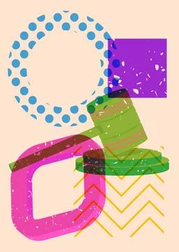 Risograph Gavel with geometric shapes. Objects in trendy riso graph print t.. Illustrazione stock