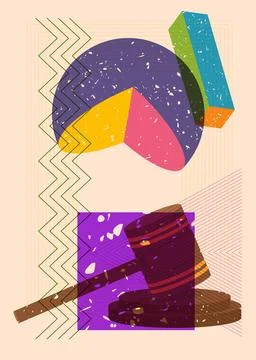 Risograph Gavel with geometric shapes. Objects in trendy riso graph print t.. Illustrazione stock