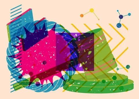Risograph Gavel with geometric shapes. Objects in trendy riso graph print t.. Illustrazione stock