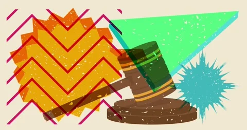 Risograph Gavel with speech bubble and geometric elements video Stock Footage 261255182