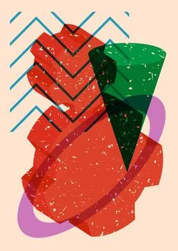 Risograph Gear, Cogwheel with geometric shapes. Objects in trendy riso grap.. 스톡 일러스트