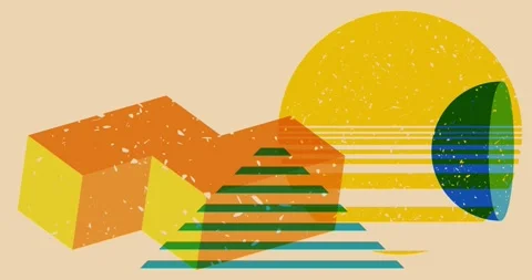 Risograph geometric yellow blue elements animation Stock Footage 334987590