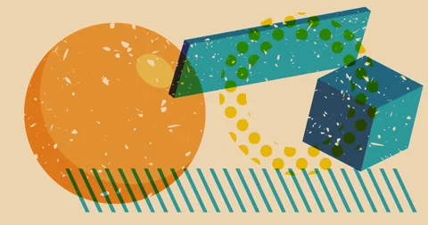 Risograph geometric yellow blue elements video Stock Footage 334987591