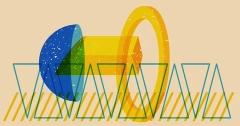 Risograph geometric yellow blue elements Stock Footage 334987597