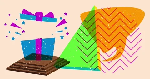 Risograph gift box with speech bubble and geometric shapes animation Stock Footage 255688513