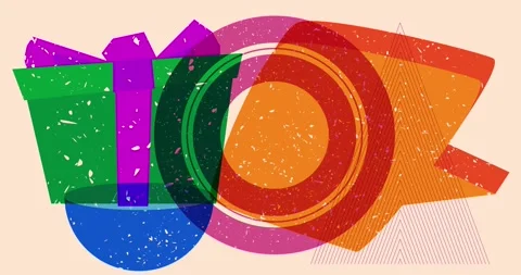 Risograph gift box with speech bubble and geometric shapes Stock Footage 255688518
