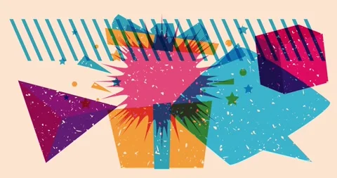 Risograph gift box with speech bubble and geometric shapes video Stock Footage 255688524