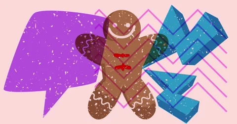 Risograph Gingerbread Man Christmas Cookie and speech bubble animation Stock Footage 293753760