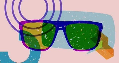 Risograph Glasses and speech bubble with geometric elements animation Stock Footage 313168985