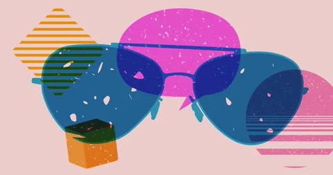 Risograph Glasses and speech bubble with geometric elements Stock Footage 313168986