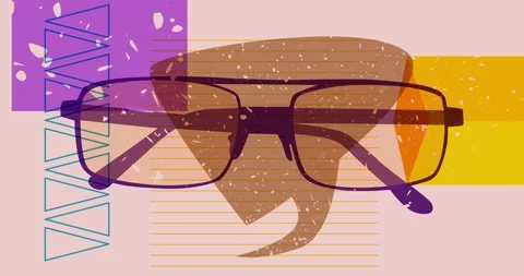 Risograph Glasses and speech bubble with geometric elements video Stock Footage 313168987