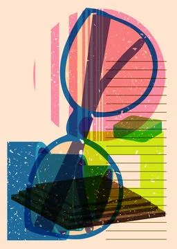 Risograph Glasses with geometric shapes. Objects in trendy riso graph print.. 库存插图
