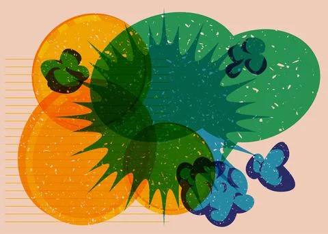 Risograph Gold Coin with speech bubble with geometric shapes. Objects in tr.. Stock Illustration