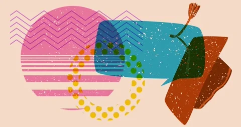 Risograph graduation cap and speech bubble with geometric elements animation Stock Footage 276300695