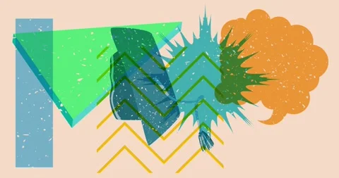 Risograph graduation cap and speech bubble with geometric elements Stock Footage 276300738