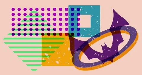 Risograph Halloween Bat with geometric elements Stock Footage 250143201