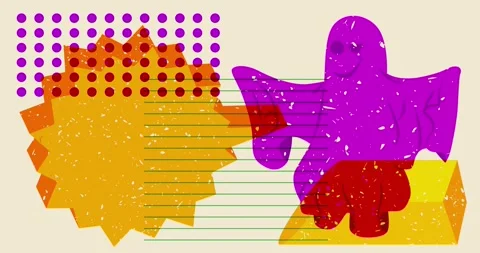 Risograph Halloween Ghost and speech bubble with geometric shapes Stock Footage 253137385
