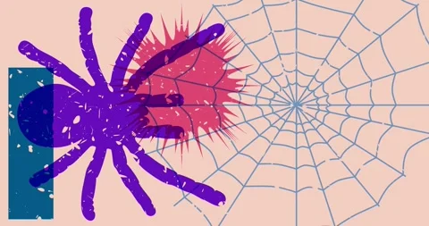 Risograph Halloween Spider with geometric element Stock Footage 252988499