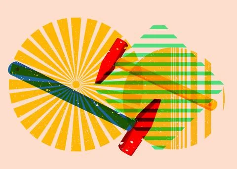 Risograph Hammer with geometric shapes. Objects in trendy riso graph print .. Illustration