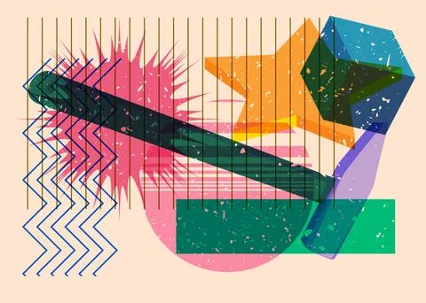 Risograph Hammer with geometric shapes. Objects in trendy riso graph print .. Illustration