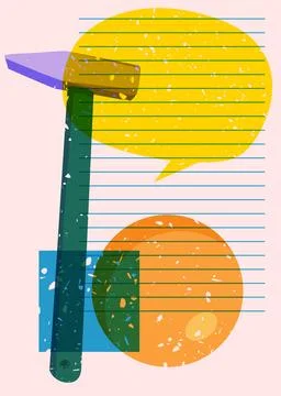 Risograph Hammer with speech bubble with geometric shapes. Objects in trend.. Stock Illustration