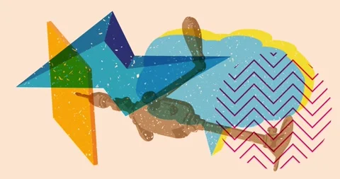 Risograph hand drill and speech bubble with geometric elements video Stock Footage 272198111