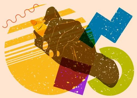 Risograph Hand writing with Felt Tip Pen, with geometric shapes. Objects in.. 스톡 일러스트