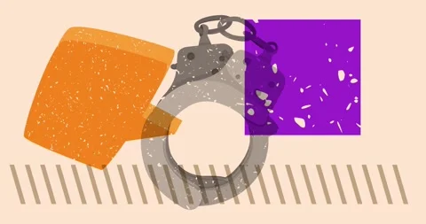 Risograph Handcuffs and speech bubble with geometric elements video Stock Footage 305613887