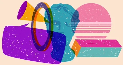 Risograph Head Statue and speech bubble with geometric elements video Stock Footage 297824517