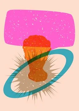 Risograph Head Statue with speech bubble with geometric shapes. Objects in .. Stock Illustration