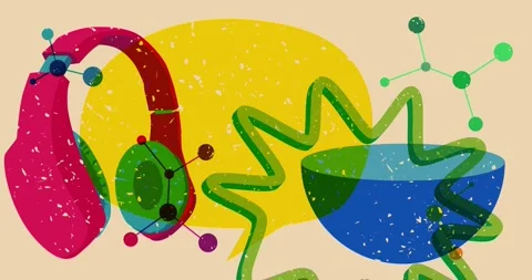 Risograph Headset and speech bubble with geometric elements Stock Footage 318048879