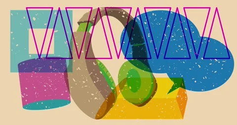 Risograph Headset and speech bubble with geometric elements animation Stock Footage 318048880