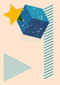 Risograph Headset with geometric shapes. Objects in trendy riso graph print.. Illustrazione stock