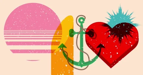 Risograph Heart and Anchor Stock Footage 327689925