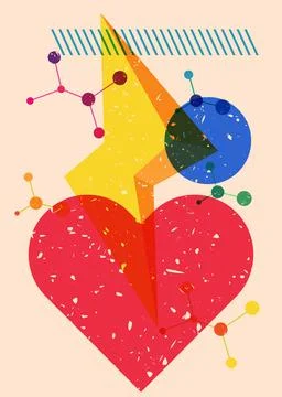 Risograph heart with geometric shapes. Objects in trendy riso graph print t.. Illustrazione stock