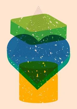 Risograph heart with geometric shapes. Objects in trendy riso graph print t.. Illustration