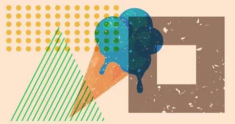 Risograph Ice Cream with geometric elements Stock Footage 261786286