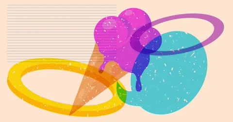Risograph Ice Cream with speech bubble and geometric elements video Stock Footage 263008181