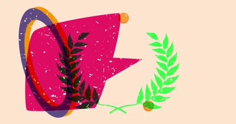 Risograph Laurel Wreath and speech bubble with geometric elements animation Stock Footage 264226367