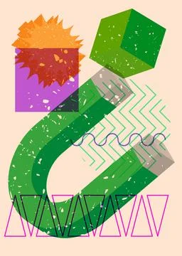Risograph Magnet with geometric shapes. Objects in trendy riso graph print .. Illustrazione stock