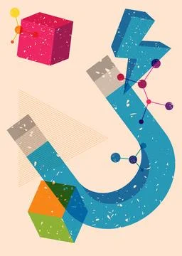 Risograph Magnet with geometric shapes. Objects in trendy riso graph print .. Illustrazione stock