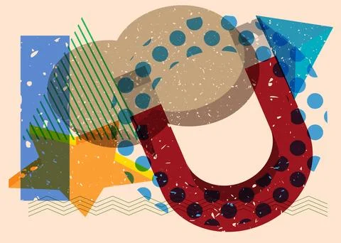 Risograph Magnet with geometric shapes. Objects in trendy riso graph print .. Stock Illustration