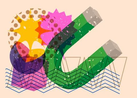 Risograph Magnet with geometric shapes. Objects in trendy riso graph print .. Illustrazione stock