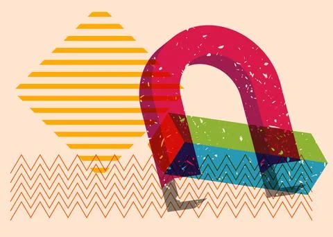 Risograph Magnet with geometric shapes. Objects in trendy riso graph print .. Illustrazione stock