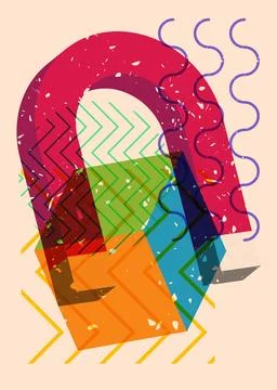 Risograph Magnet with geometric shapes. Objects in trendy riso graph print .. Illustrazione stock