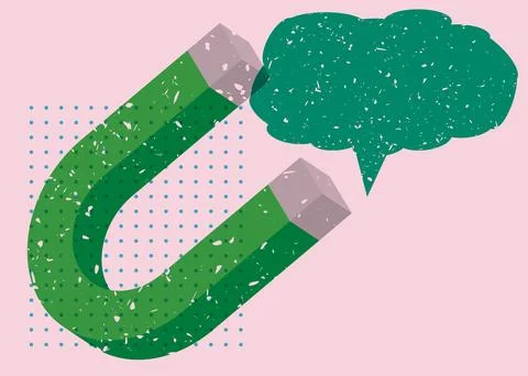 Risograph Magnet with speech bubble with geometric shapes. Objects in trend.. 库存插图
