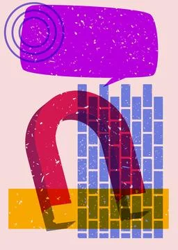 Risograph Magnet with speech bubble with geometric shapes. Objects in trend.. Stock Illustration
