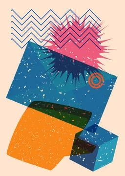 Risograph mail letter envelope with speech bubble with geometric shapes. Ob.. Illustrazione stock